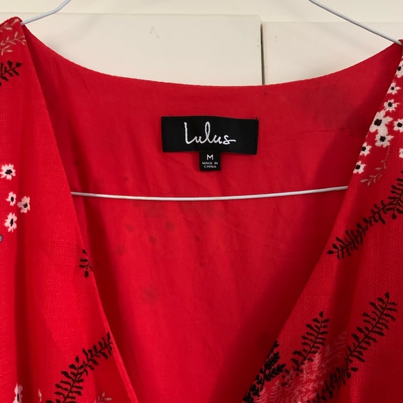 Lulus All the Sweetness Red Floral Print Puff Sleeve Midi Wrap Dress - Picture 4 of 9